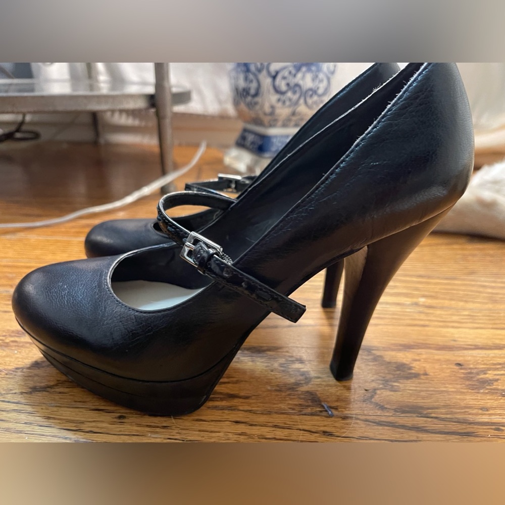Franco Sarto Black Leather High Heel Platform Mary Jane Shoes Size 6.5